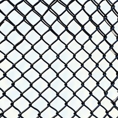 Fototapeta premium Close-up of dark chain link fence against bright sky.