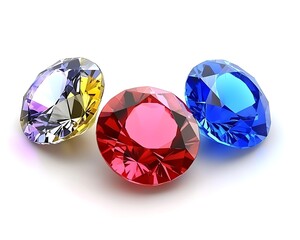 Fototapeta premium Three colorful gems isolated on white background