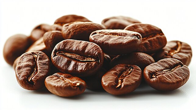 Coffee beans close-up on white