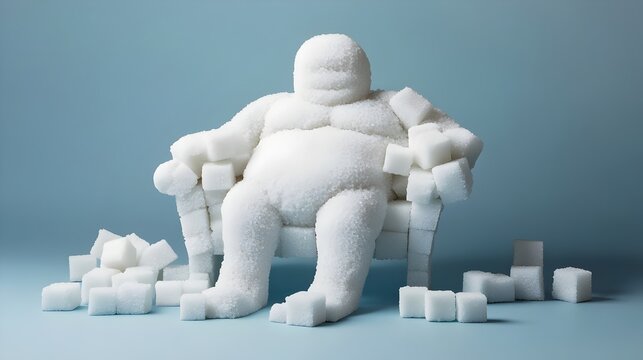 A human figure made entirely of sugar cubes.  Represents Health and Nutrition Awareness, emphasizing the effects of excessive sugar intake on obesity and health