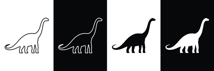Dinosaur Silhouette Variations in Black and White
