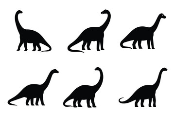 Set of Brachiosaurus Dinosaur Silhouette Illustrations