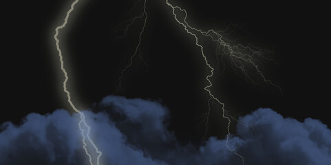 Mountainous Cumulus Clouds Boiling in the Summer Sky. White cloudiness, mist or smog overlay backgrounds. Wide sky and clouds dark tone. Dark cloud at evening sky with thunder bolt.