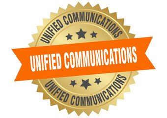 unified communications. unified communications round orange and gold label isolated on transparent background