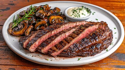 Juicy top round steak sliced against the grain