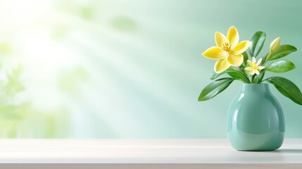 Vibrant yellow flower in a simple vase, touch of nature's beauty for home decor