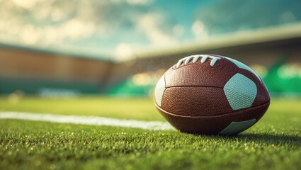 The artificial turf field features a football created using generative AI tools.