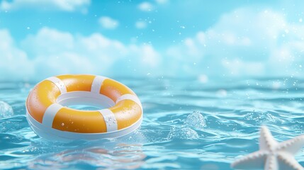 Solitary life preserver, beacon of hope in the vast ocean. explore the concepts of survival, rescue, and the serenity of the sea.