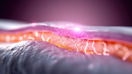 Blood cell graphic Close-up visualization of human skin layers and blood vessels, highlighting its intricate structure.