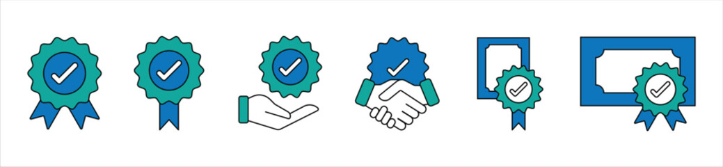 verification approved line icon set check mark agreement warranty badge confirmation symbol ouline illustration vector design