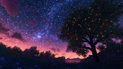 Obraz premium nature in the night, nature at the starry night, starry night nature