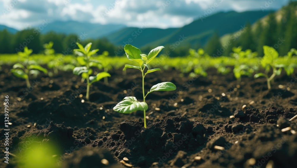 Poster the concept of achieving net-zero emissions and carbon neutrality. a close-up view of soil in a natu