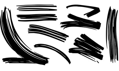 Hand drawn brush strokes in various styles and thicknesses, perfect for artistic designs and backgrounds. These versatile elements add creative touch to any project