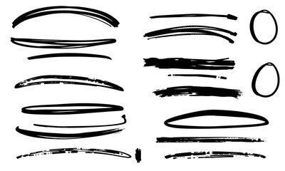Hand drawn brush stroke vector elements in various shapes and sizes, perfect for design projects and artistic expressions. These strokes add unique touch to any creative work