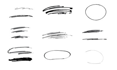 Hand drawn brush strokes and circles in various styles and thicknesses, perfect for design projects and artistic expressions. These versatile elements can enhance creativity and visual appeal