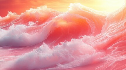 Pink ocean waves at sunset, dramatic sky, nature, fantasy background, website banner
