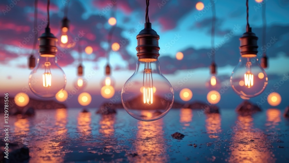 Sticker stunning natural skyscape and bokeh effect light bulbs feature in the background of this abstract de