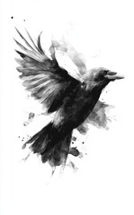 Fototapeta premium Black and White Artistic Illustration of a Flying Bird in Watercolor Style