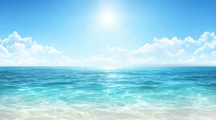 Fototapeta premium Sunny beach paradise, golden sands and sparkling turquoise waters under a clear blue sky