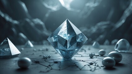 The application of digital technology in genetic engineering. The crystal's lattice structure. The study of molecular synthesis. A contemporary pearl design in the background.