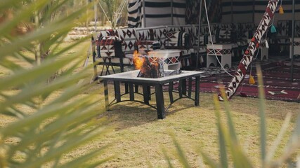 Traditional Arabian Campfire in a Bedouin Tent. Video.