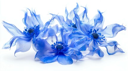 Surreal Blue and Purlpe Shades Flowers in Minimalist Composition, Evoking Tranquility and Natural Elegance