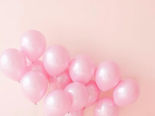  Shiny Metallic Pink Balloons Floating Against a Gentle Pastel Background for a Soft and Elegant Vibe