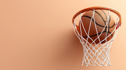 Pixel Art Basketball Swishing Through Net Against Peach Background