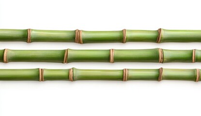 Fototapeta premium Three Green Bamboo Stalks on White Background