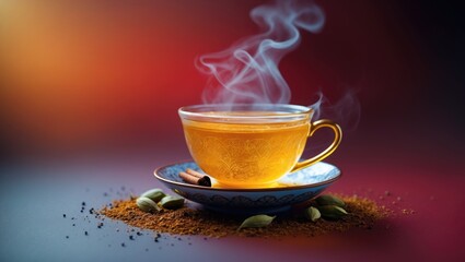 Tea with a curry flavor. Traditional beverage made with tea, milk, and spices.