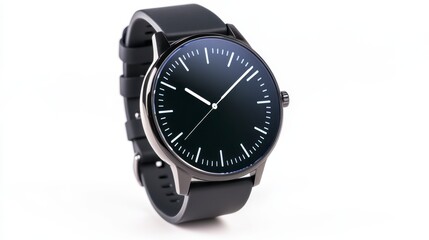 Black Analog Wristwatch with Minimalist Design on White Background