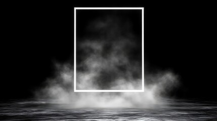 Glowing Frame Enclosing Ethereal Fog Over Dark Water