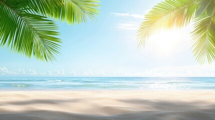 Fototapeta premium Idyllic tropical beach paradise, palm trees swaying under the golden sun