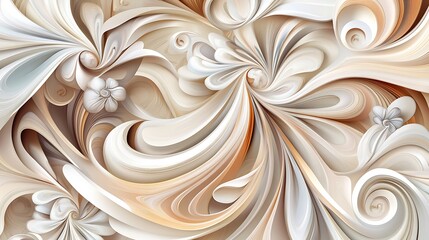 Abstract Beige and White Floral Swirls Design
