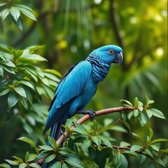 Obraz premium Exquisito Loro Azul en Estilo Óleo con Textura, en Medio de un Bosque Tropical