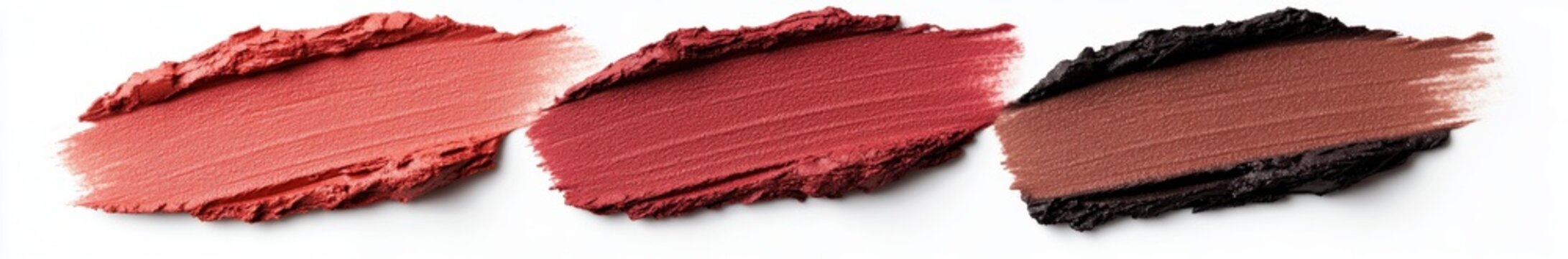 Three Makeup Swatches in Red, Burgundy, and Brown Shades