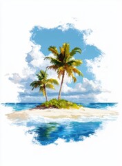 Fototapeta premium Tropical Island Paradise with Palm Trees and Blue Sky Atmosphere
