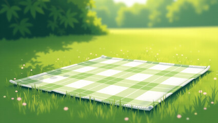 Minimalist Picnic Mat on Dewy Grass