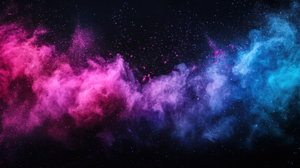 Fototapeta premium Colorful powder explosion with vibrant pink, purple, and blue hues against dark background, creating dynamic and energetic visual effect