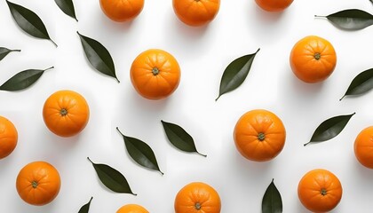 A bright orange orange, with its leaf stem placed on a clean white surface with a white background. The lighting is soft and even, bringing out the texture of the orange peel.