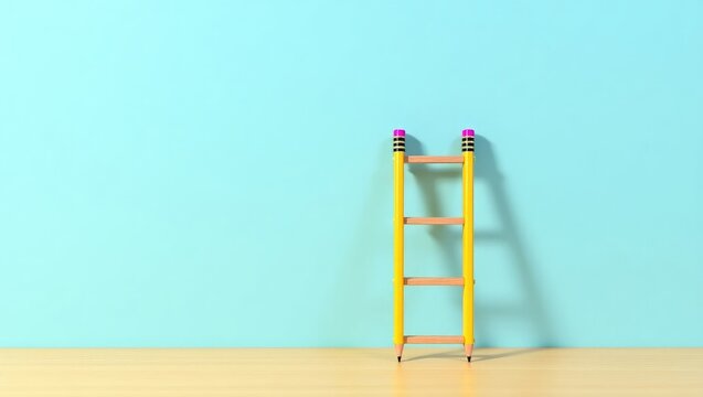 Two pencils on a desk creating the shadow of a ladder - Concept of success through education.