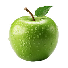 Green apple juicy fresh fruit food dessert vitamin useful healthy dietary low-calorie green leaf small drops of water object isolated on a transparent background png