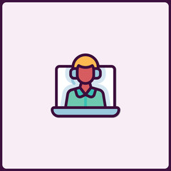 Modern Customer Service Representative Icon with Headset and Laptop