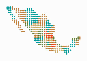 Fototapeta premium Mexico dotted map. Digital style map of the country on white background. Mexico shape with circle dots. Colored dots style. Large size circles. Amazing vector illustration.