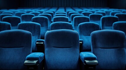 Naklejka premium Empty Blue Cinema Seats: Awaiting the Show