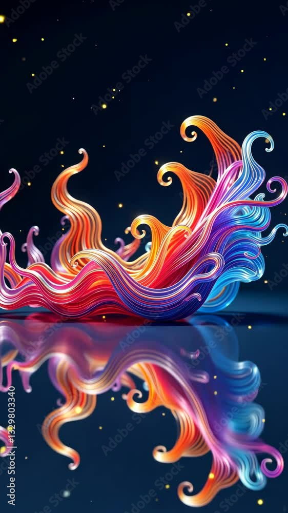 Aufkleber a colorful wave with a fire in the middle. the fire is orange and red. the wave is reflected in the 