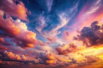 Obraz premium Serene Dusk Sky: Twilight Gradient Background, Peaceful Clouds, Calm Artwork, Soft Hues, Illustrative Image