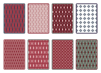 Playing card deck cover design set, back side reverse of game cards with geometry and abstract lines patterns