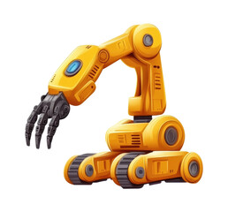 Obraz premium Robotic arm in bright yellow demonstrating precision and function on a transparent background, cut out