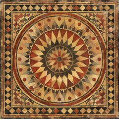 Large, colorful mosaic tile floor with a large flower in the center